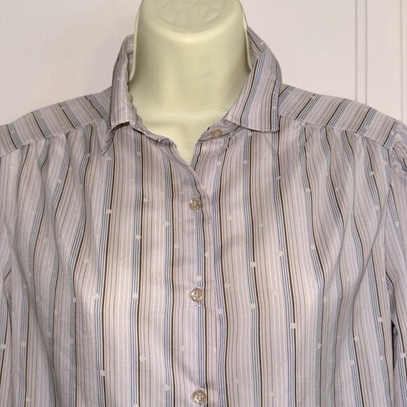 Vintage 70s/80s Haberdashery Striped Button-Up Polyester Blouse with polka dots - Picture 2 of 8